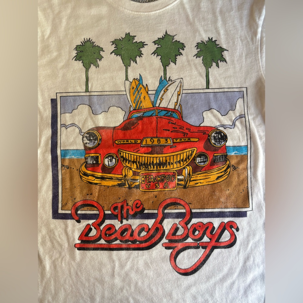 The Beach Boys Graphic Band Tee- White with Red Car Design | Unisex Size Small - Picture 2 of 3